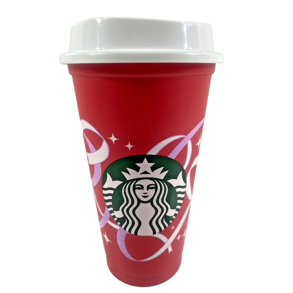 Starbucks 2013 Holiday Reusable Plastic Coffee Cup Tumbler 16 oz Red With Lid